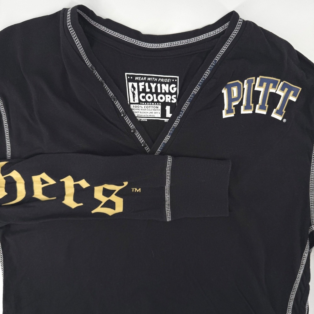 Flying Colors Pitt Panthers T Shirt‎ Womens Large Black Long Sleeve V-Neck